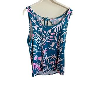 Lilly Pulitzer Teal Floral Palm Print Tank Top in Pink & White